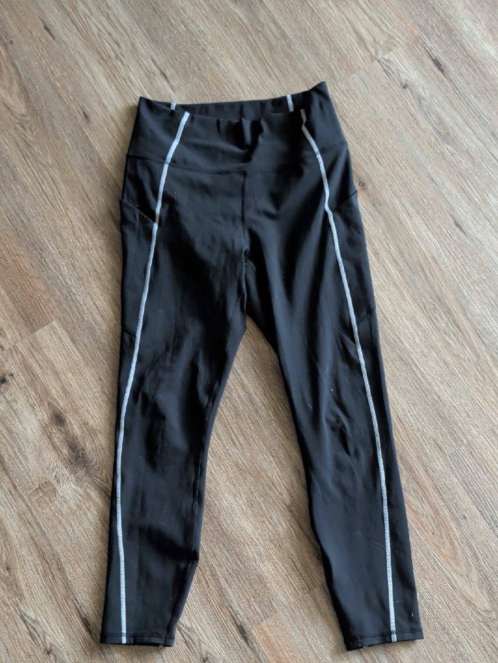 Fabletics Black Leggings with Gray Side Piping